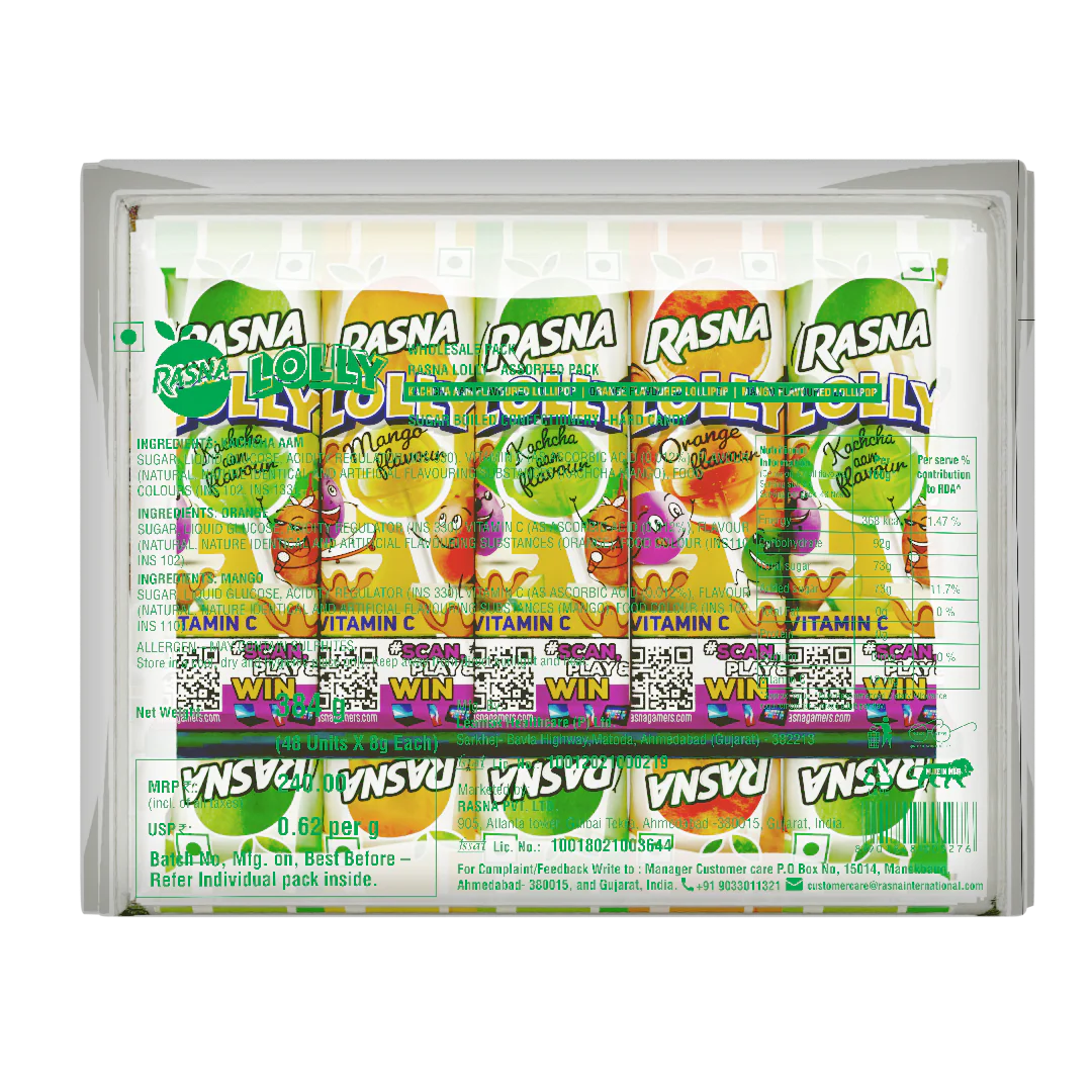 Rasna Assorted Lolly Pack ( Orange+ Mango+Kachcha aam) 48 PCS