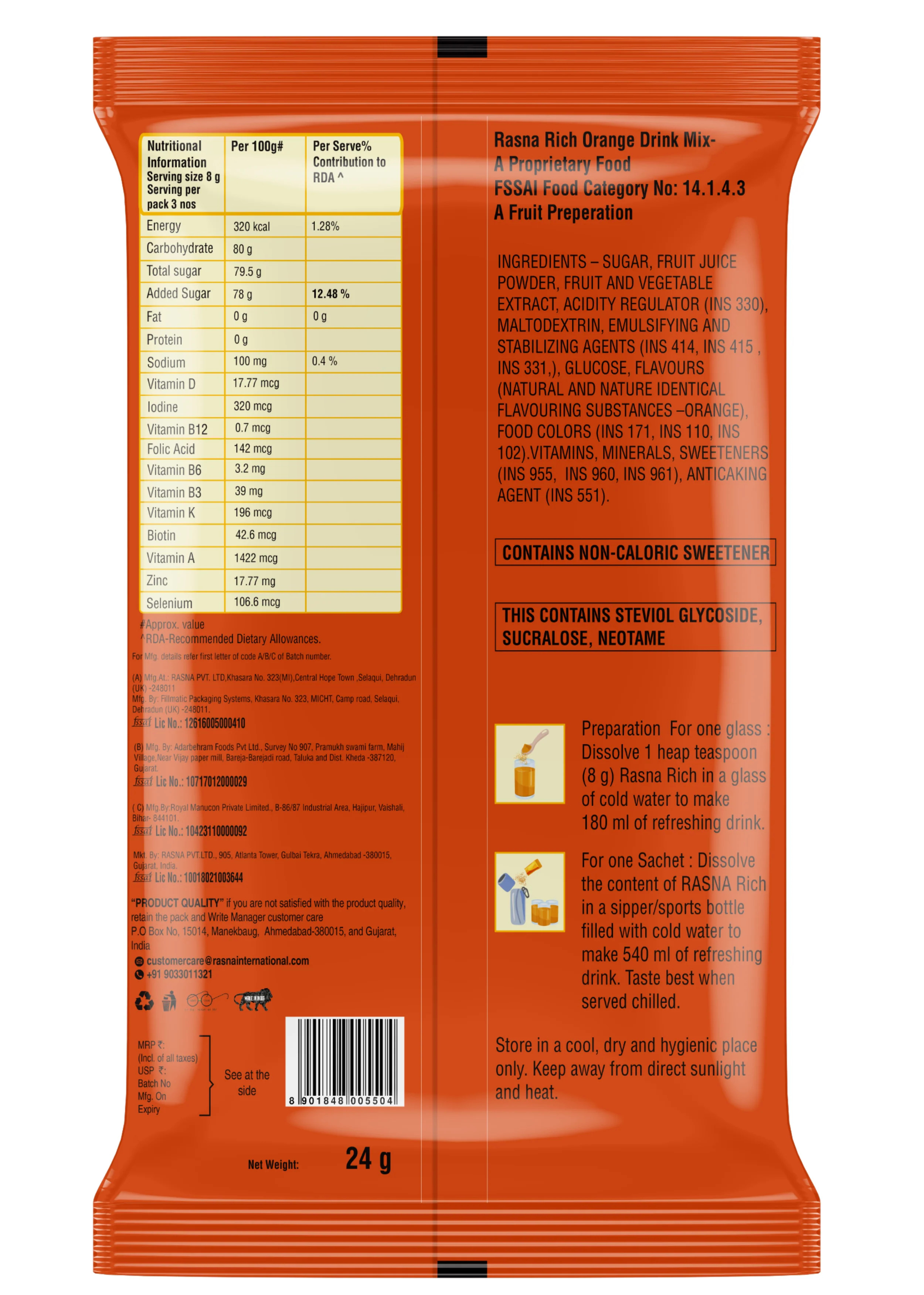 Rasna Nagpur Orange 10 Glass Pack - Image 2