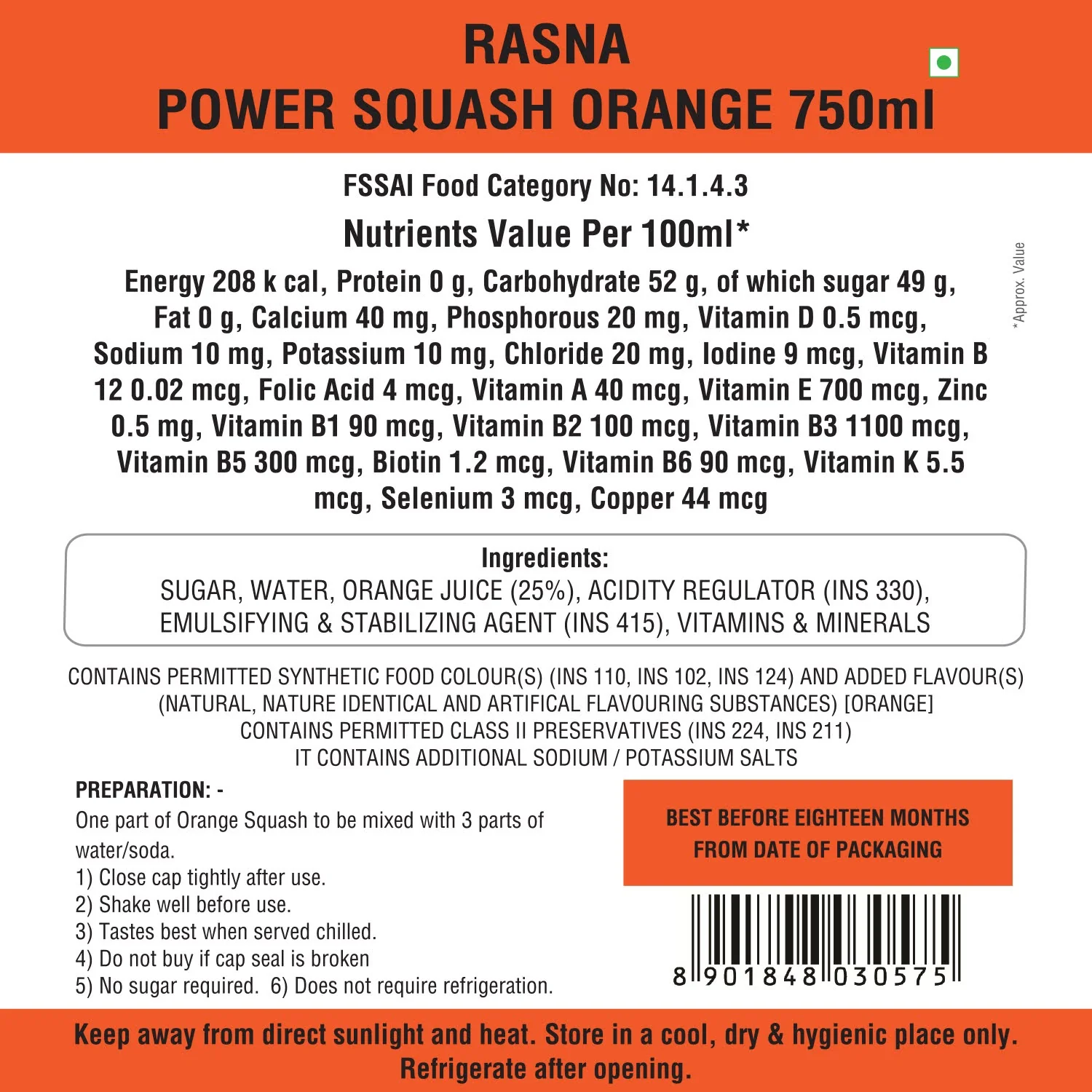 Rasna Nutri+ Squash 750 ml-Orange - Image 4