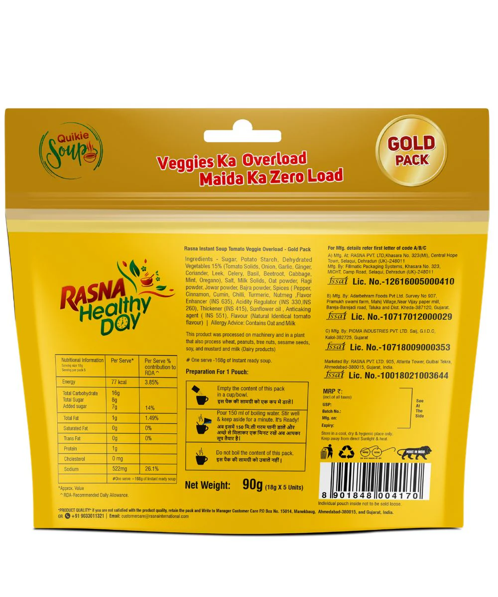 Rasna Quikie Veggie Overload Soup: Tomato Pack of 5 Combo - Image 2